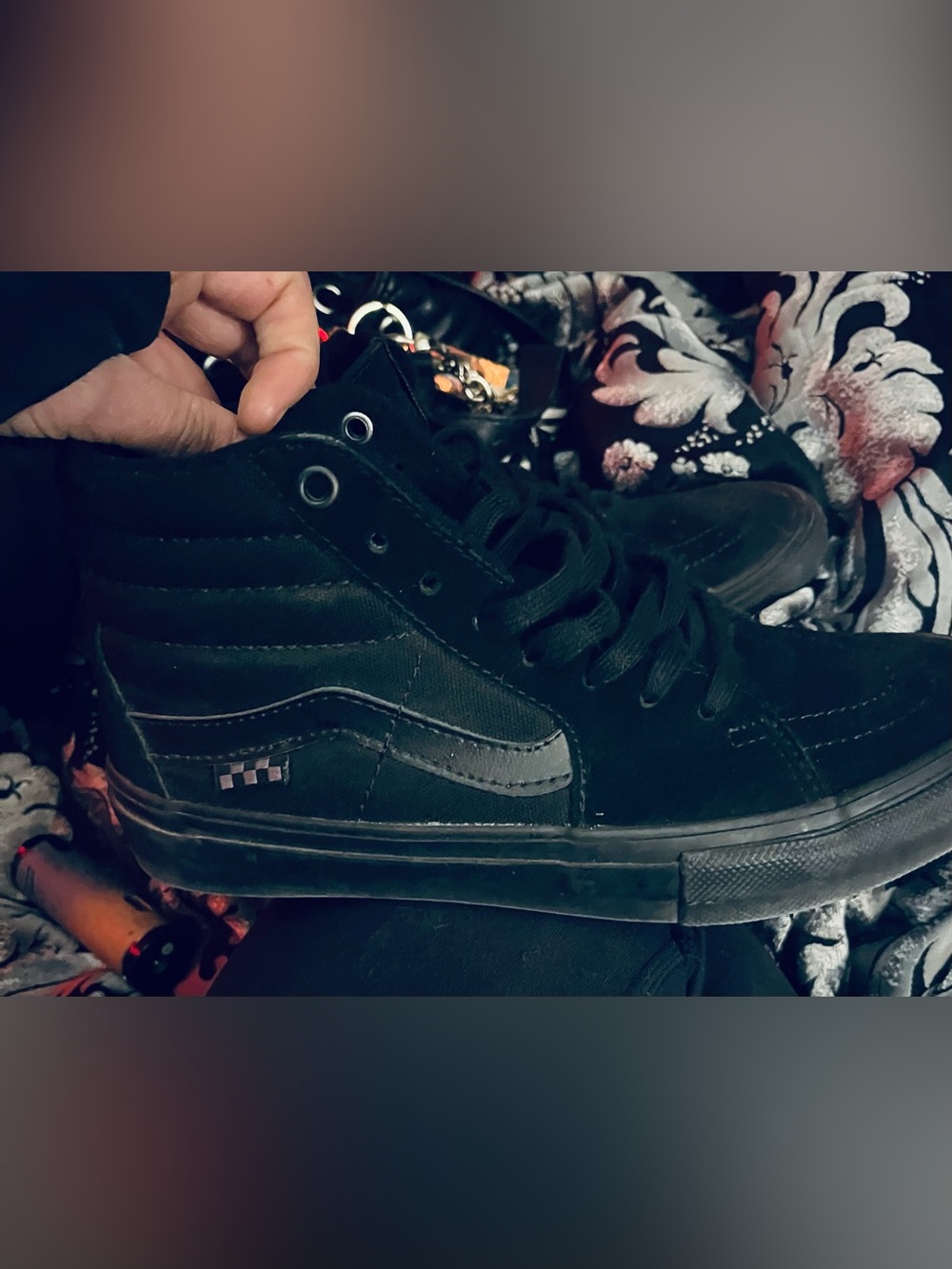 Vans Black High-Top Skate Shoes with Red Heel Logo